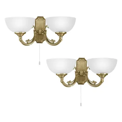 2 PACK Wall Light Colour Bronzed Cast Metal Shade White Satin Glass E14 2x40W