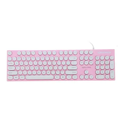 (Pink) Keys Computer Keyboard USB Wired Punk Round Keycaps Mechanical Feeling Gaming Keyboard