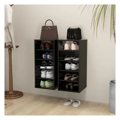 vidaXL 2x Shoe Cabinets Black Chipboard Home Shoe Storage Organiser Rack Shelf