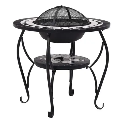 vidaXL Mosaic Fire Pit Table Black and White Ceramic Barbecue BBQ Fireplace