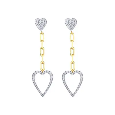 Jewelco London 14k Gold-plated Silver Round CZ Double Love Heart Cable Chain Drop Earrings - AES