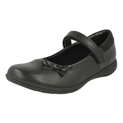 (UK 12.5 Child, Black) Girls Clarks Hook & Loop Bow School Shoes Venture Star - H Fit