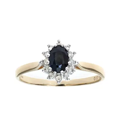 (P) Jewelco London 9ct Yellow Gold Sapphire & Diamond Cluster Ring - PR0AXL5244YSA