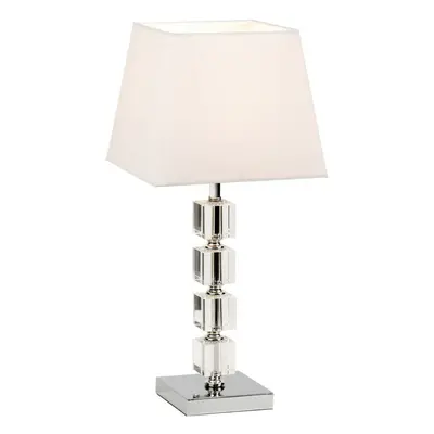 Modern Table Lamp Light Chrome Acrylic Cubes & White Shade Square Desk Sideboard