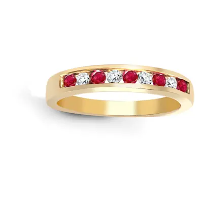 (O) Jewelco London 9ct Yellow Gold Channel Set H I1 0.14ct Diamond and Red 0.26ct Ruby Dainty Ba