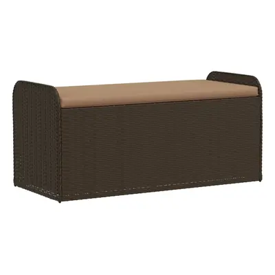 vidaXL Storage Bench with Cushion Outdoor Bench Storage Box Brown Poly Rattan