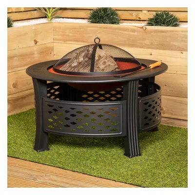 80x58cm Black Steel Garden Patio Firepit Heater BBQ with Cover