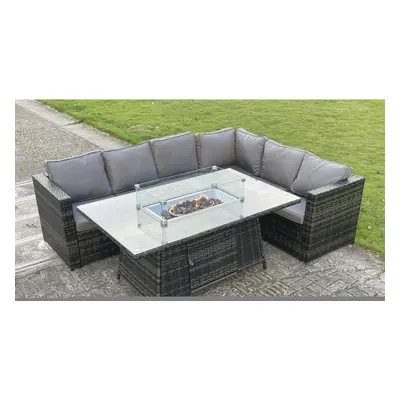 Fimous Outdoor Rattan Garden Corner Sofa Garden Furniture Gas Fire Pit Table Sets Seater