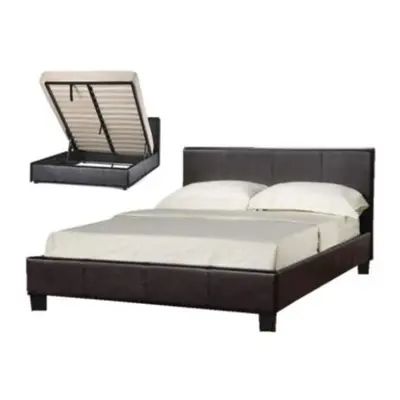 (4ft6 Double, Black) Austin Faux Leather Ottoman Storage Bed with Stella Mattress