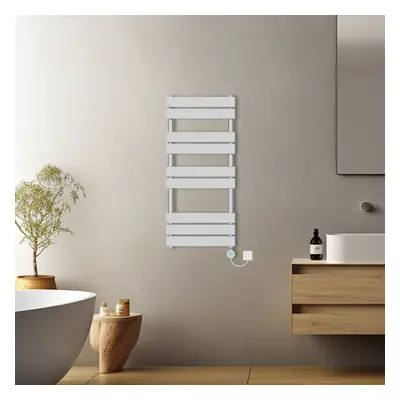 (Chrome, 1000x450mm) Prefilled Electric Flat Panel Heated Towel Rail Radiator Thermostatic WIFI