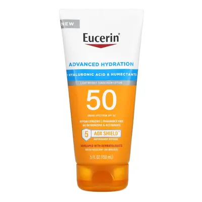 Eucerin, Advanced Hydration, Lightweight Sunscreen Lotion, SPF 50, Fragrance Free, fl oz (150 ml