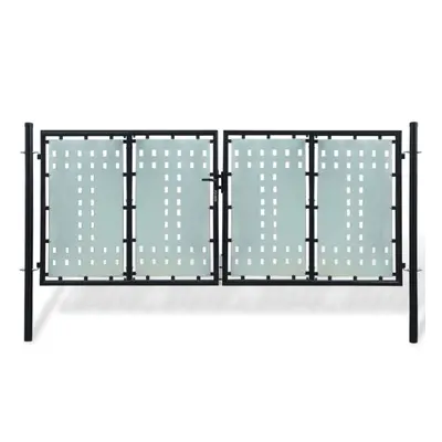 vidaXL Double Door Fence Gate 300x175cm Black with Lock Patio Barrier Entryway