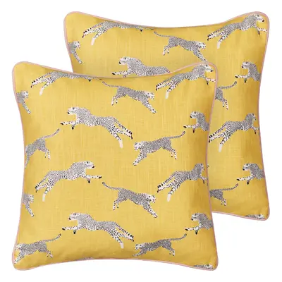 Set of Cushions ARALES Cotton x cm Animal Pattern Yellow