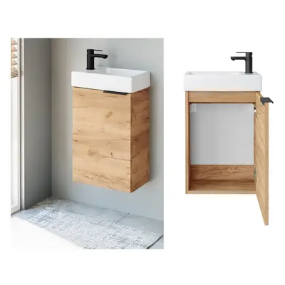 Bathroom Vanity Unit Cloakroom 400mm Sink Wall Cabinet Oak Effect Avir