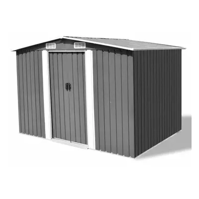 vidaXL Garden Storage Shed Grey Metal 257x205x178cm Tool Organiser Cabin Room