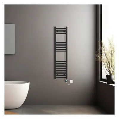 (Black, 1200x300mm) Prefilled Electric Heated Towel Rail Radiator Curved Thermo Smart WiFi