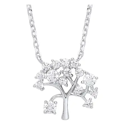 Jewelco London Ladies Sterling Silver Cubic Zirconia Tree of Life Charm Necklace inch - GVK260