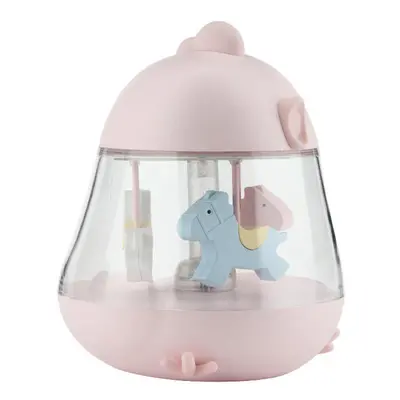 (Pink) Carousel Music Box Color Change Cartoon Carousel Music Night Light Clockwork Touch Chick 