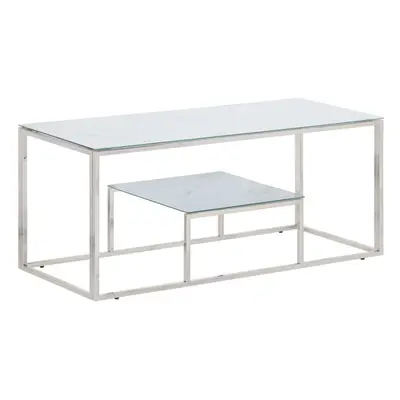 (silver and white, glass) vidaXL Coffee Table End Table Silver Stainless Steel and Solid Wood Sl