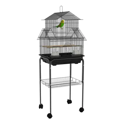 PawHut Metal Bird Cage w/ Perch, Food Container, Handle, for Finch, Canary