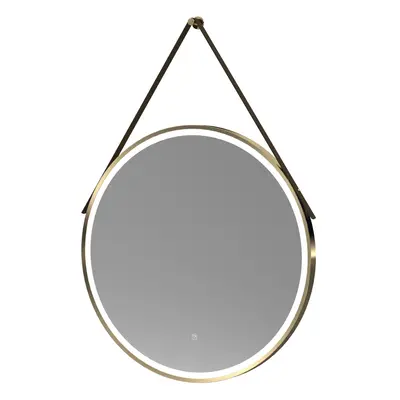 Round LED Illuminated Touch Sensor Framed Mirror with Demister & Strap, 800mm - Brushed Brass/Br