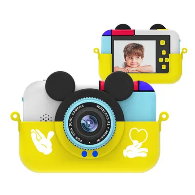 (Yellow) 2.4inch Screen Mini Digital Camera Camcorder Dual Lens 800mAh Rechargeable Battery Port