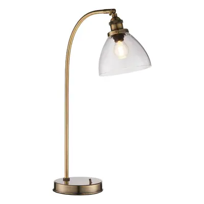 Industrial Curved Table Lamp Antique Brass & Glass Shade Modern Bedside Light