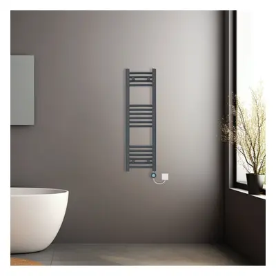 (Anthracite, 1000x300mm) Prefilled Electric Heated Towel Rail Radiator Curved Thermo Smart WiFi