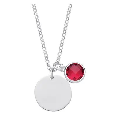 Jewelco London Ladies Sterling Silver Ruby-Red Checkerboard Button Cubic Zirconia July Birthston