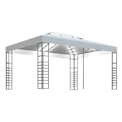 vidaXL Gazebo with LED String Lights 4x3x2.7 m White Outdoor Pavilion Sunshade