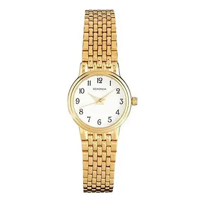 Sekonda Women's Quartz Watch with White Dial Analogue Display and Gold Stainless Steel Bracelet 