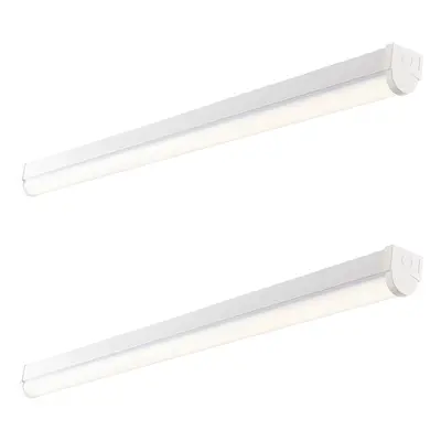 2 PACK 5ft Emergency Batten Light - 41W Cool White LED - Gloss White & Opal