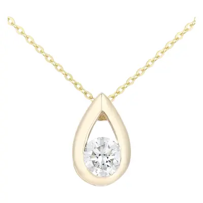 Jewelco London 9ct Yellow Gold Round 1/4ct Diamond Solitaire Pendant Necklace inch 46cm - PP0AXL