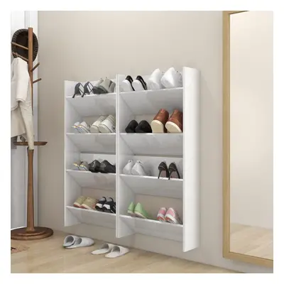 vidaXL 4x Wall Shoe Cabinets High Gloss White Engineered Wood Shoe Cabinet