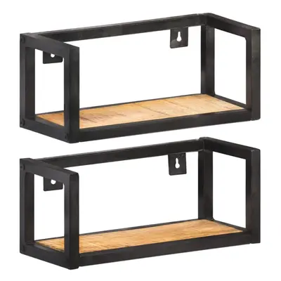 vidaXL 2x Rough Mango Wood Wall Shelves cm Home Decor Floating Display Rack