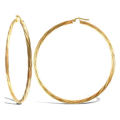 Jewelco London Ladies 9ct Yellow Gold Twisted 3mm Hoop Earrings 65mm - JER200A