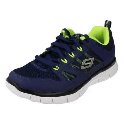 (UK 10.5 Child, Navy/Yellow (Blue)) Boys Skechers Casual Lace Up Trainers Flex Advantage