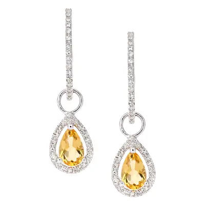 Jewelco London 9ct White Gold Round 20pts Diamond Pear 0.7ct Citrine Teardrop Drop Earrings - DE