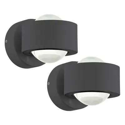 2 PACK Wall Light Colour Anthracite Shade Clear Plastic LED 2x2.5W Included