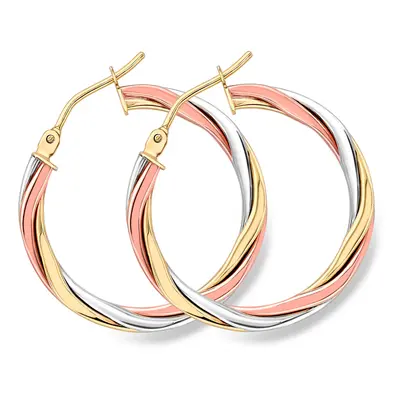 Jewelco London 9ct Colour Gold Russian Wedding Ring Twist Hoop Earrings 2mm - ERNR02526