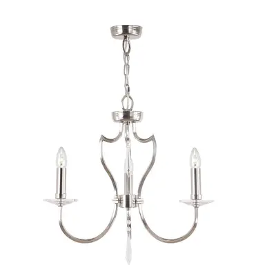 3 Bulb Chandelier LIght Highly Polished Nickel LED E14 60W