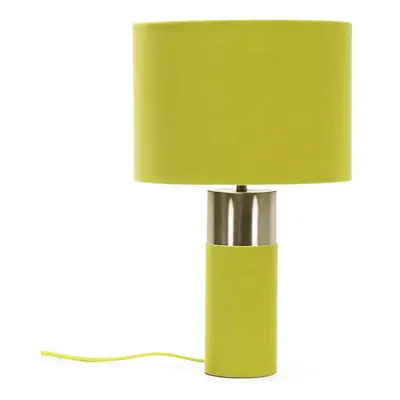 Olive Green Velvet & Chrome Table Lamp Cylinder Drum Shade Light + LED