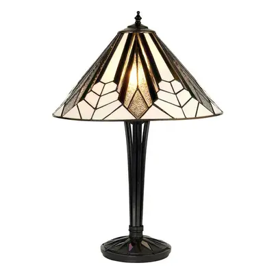 Tiffany Glass Table Lamp Light Black Iridised & Art Deco Textured Shade i00170