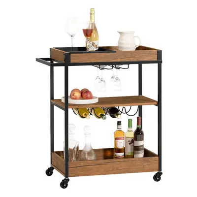 SoBuy SVW19-N, Tiers Kitchen Trolley Serving Trolley with Wine Rack