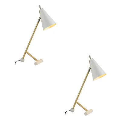 2 PACK Satin Brass & Matt White Task Lamp - Modern Adjustable Table Desk Light