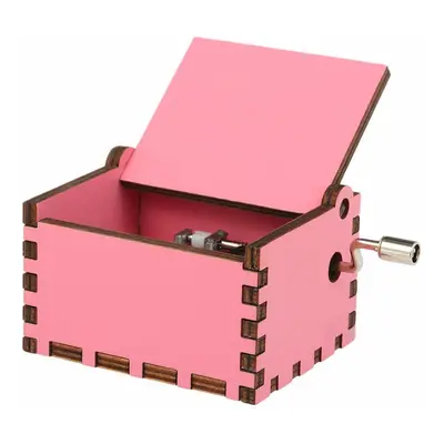 (Pink) Vintage Wooden Theme Song Music Box Hand-operated Carved Engraving Case