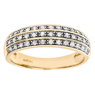 (O) Jewelco London 9ct Yellow Gold 0.25ct Three Row Diamond Half Eternity Ring