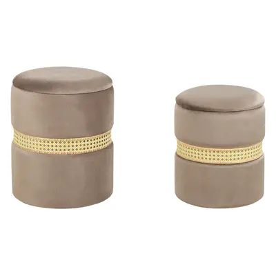 Pouffe MEDFORD Set of Taupe Velvet