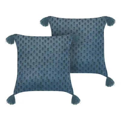 Set of Cushions Floral Pattern RIBES Velvet x cm Dark Blue