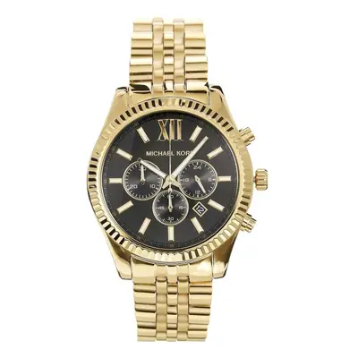 Michael Kors Mens Lexington Chronograph Watch Gold PVD Bracelet Black Dial MK8286